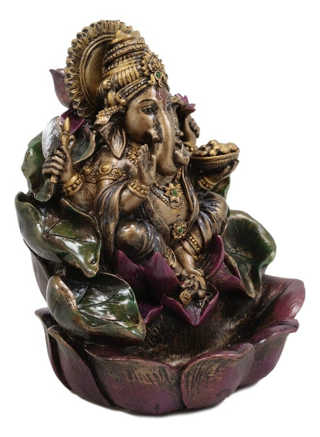 Ebros Gift Ebros Hindu Avatar Ganapati Lord Ganesha with 4 Hands Seated On Lotus Throne Backflow Cone Incense Burner Statue 6" Tall Hinduism Vastu God of Wisdom Success and Prosperity Altar Decor Figurine - Image 3