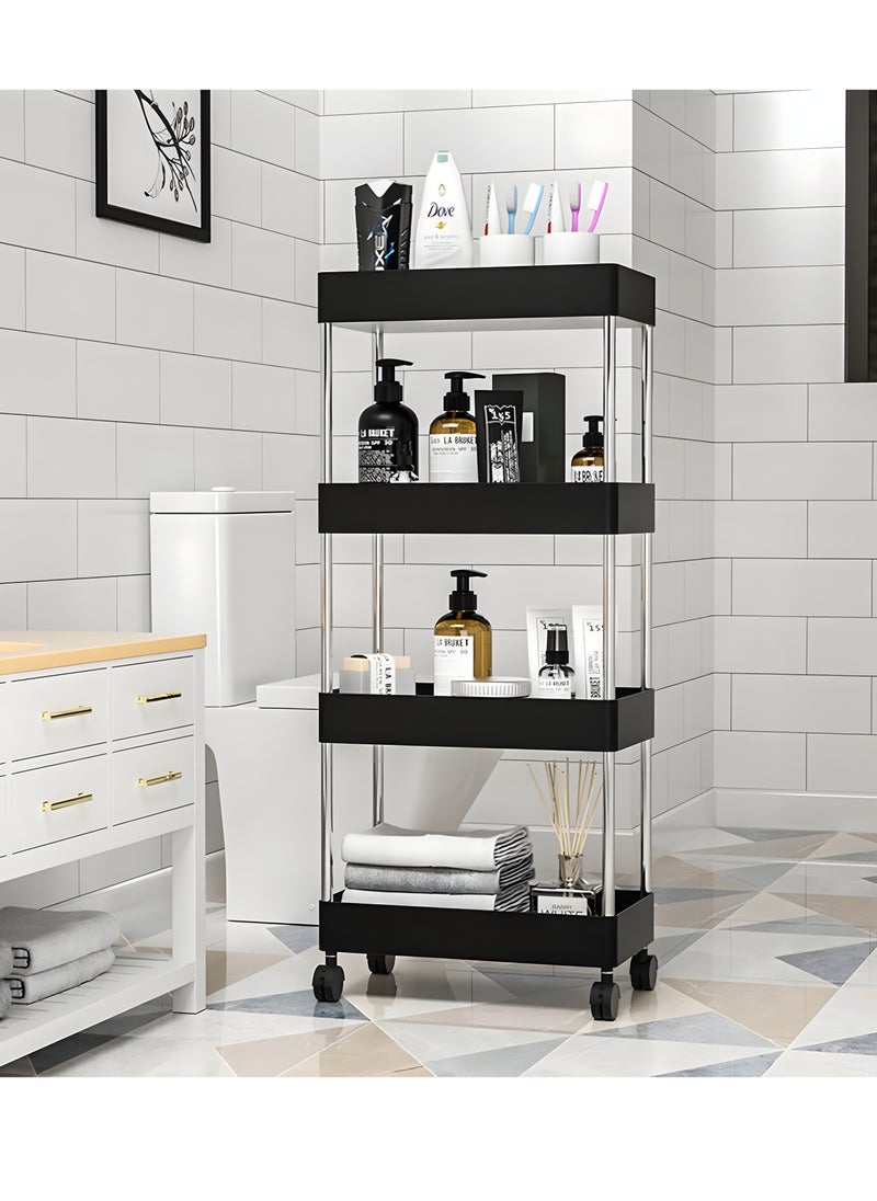 BestStore - 4-Tier Slim Rolling Kitchen Trolley Storage  Cart Organizer with 4 Hooks Wheels for Mobility and Water derange Functional Shelves for Bathroom Office Bedroom - Image 1