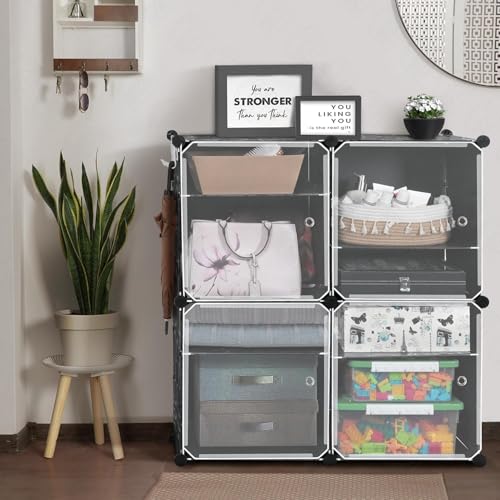 ABOUT SPACE Plastic Shoe Rack Organizer-6 Layer Shoe Stand with Hanger&Door for Home-DIY 24 Pair Portable,Expandable 3 Cube Shoe for Boots,Heels,Slipper for Women,Men,Outdoor (Black) - Image 3