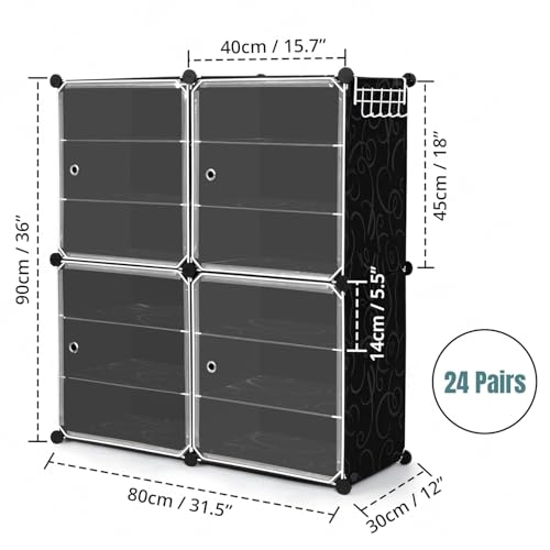 ABOUT SPACE Plastic Shoe Rack Organizer-6 Layer Shoe Stand with Hanger&Door for Home-DIY 24 Pair Portable,Expandable 3 Cube Shoe for Boots,Heels,Slipper for Women,Men,Outdoor (Black) - Image 2
