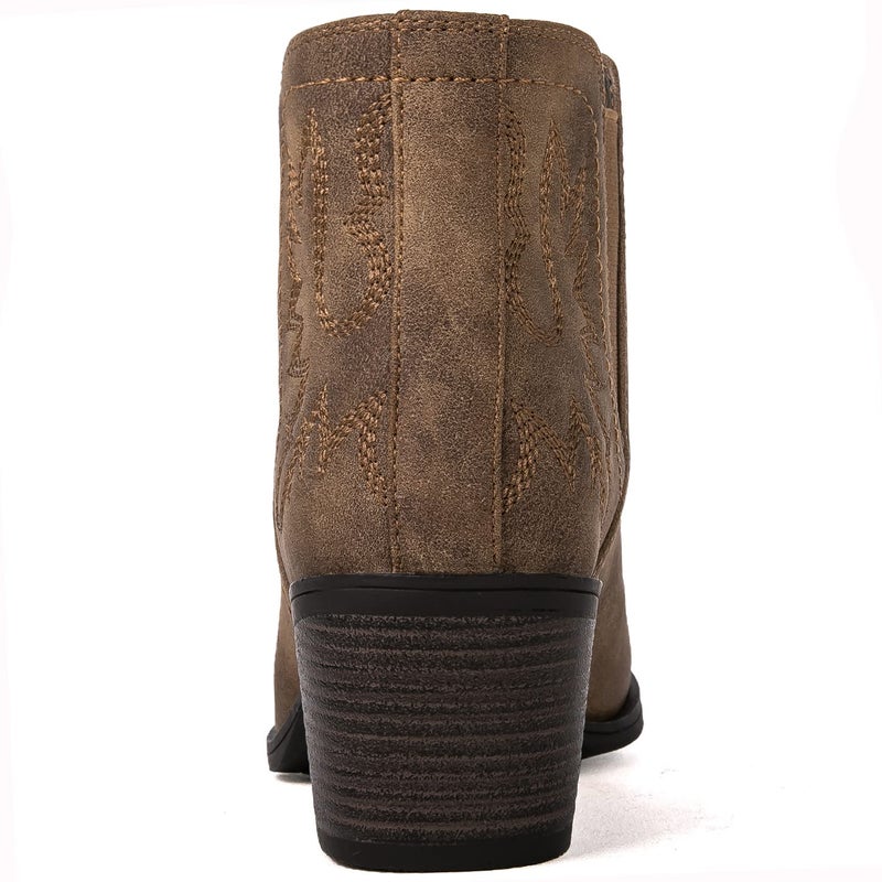 GLOBALWIN Cowboy Boots For Women Western Style Comfortable Pull On Short Ankle Cowgirl Boots Low Heel Camel Size 8.5M - Image 5