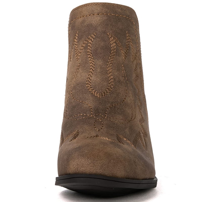 GLOBALWIN Cowboy Boots For Women Western Style Comfortable Pull On Short Ankle Cowgirl Boots Low Heel Camel Size 8.5M - Image 4