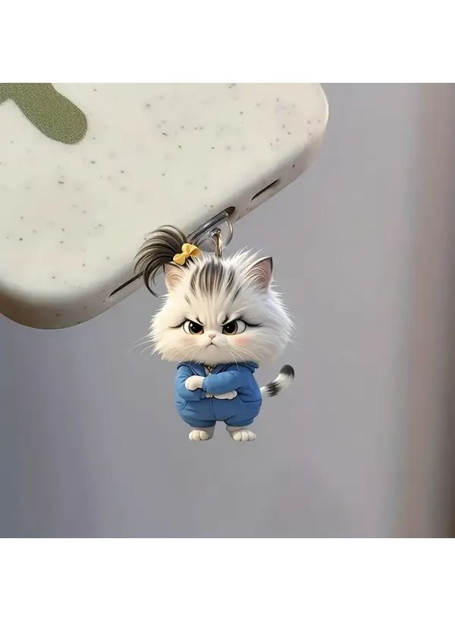 قطعتان من سدادة الغبار الأكريليكية ذات الشكل ثنائي الأبعاد لقطط غاضبة، متوافقة مع منفذ Type C ومنافذ الآيفون - Image 4