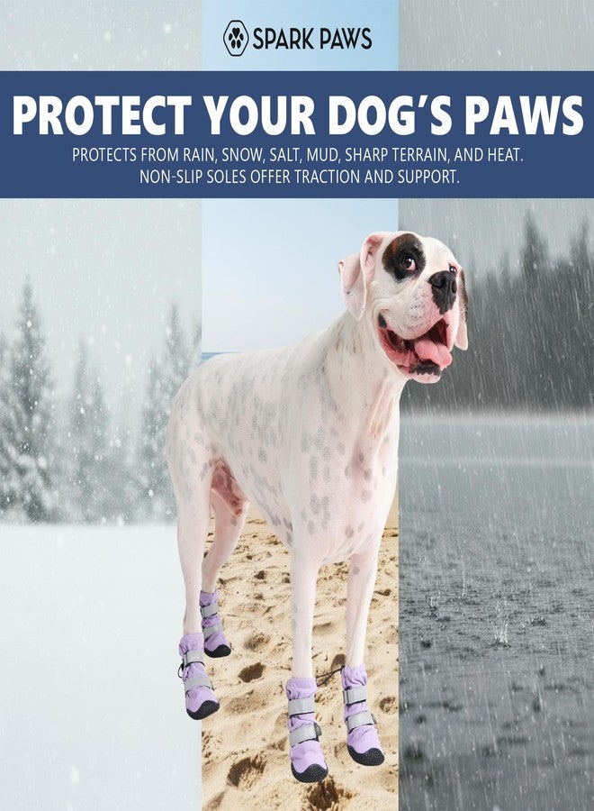 Spark Paws أحذية سبارك باوز للكلاب، أحذية مقاومة للماء للكلاب متوسطة وكبيرة الحجم، مانعة للانزلاق، تسمح بتهوية القدمين، مع واقيات للأقدام - 4 قطع من أحذية المشي للكلاب مع أشرطة عاكسة - لون أرجواني، مقاس 6 - Image 4