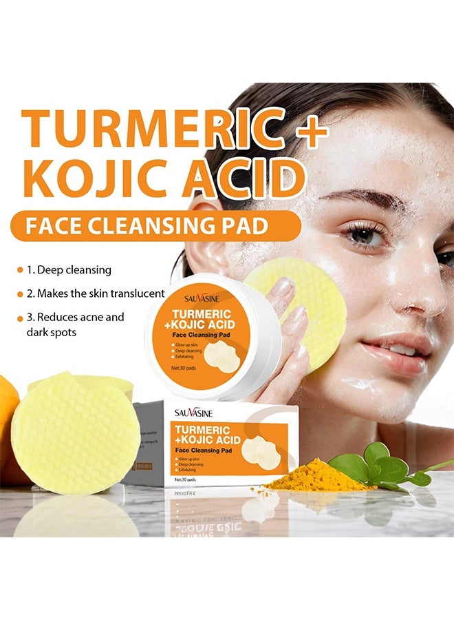 SAUVASINE Turmeric+Kojic Acid Face Cleansing Pads,Turmeric Cleansing Pads,Moisturize Face Turmeric Kojic Acid Pads,Helps Balance Skin Oil And Water,Upgrade Packing ，30Pads - Image 2