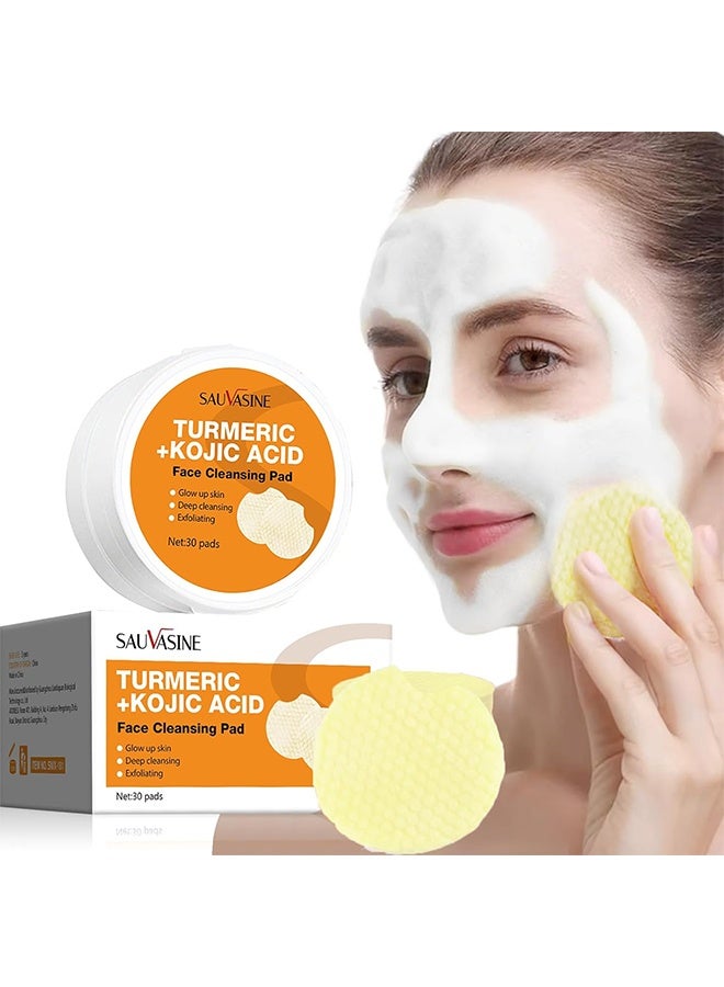 SAUVASINE Turmeric+Kojic Acid Face Cleansing Pads,Turmeric Cleansing Pads,Moisturize Face Turmeric Kojic Acid Pads,Helps Balance Skin Oil And Water,Upgrade Packing ，30Pads - Image 1