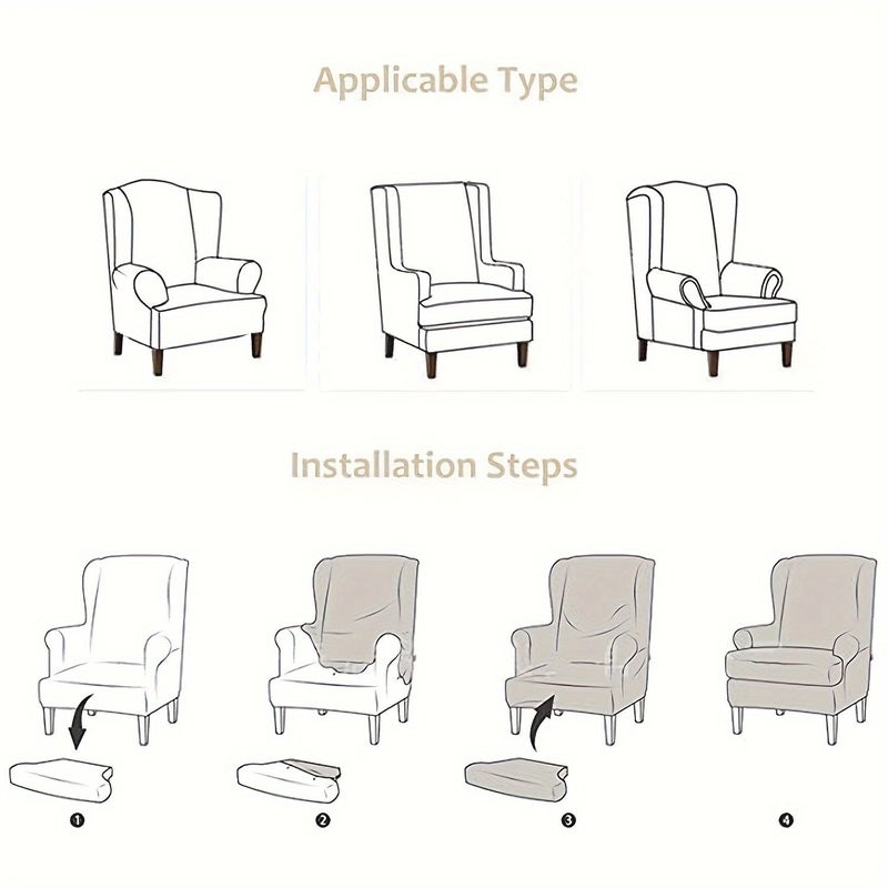 Burgundy 2 Pcs Elastic Wingback Chair Sofa Cover Set With Cushion Cover Protector For Living Room Bedroom - Image 5