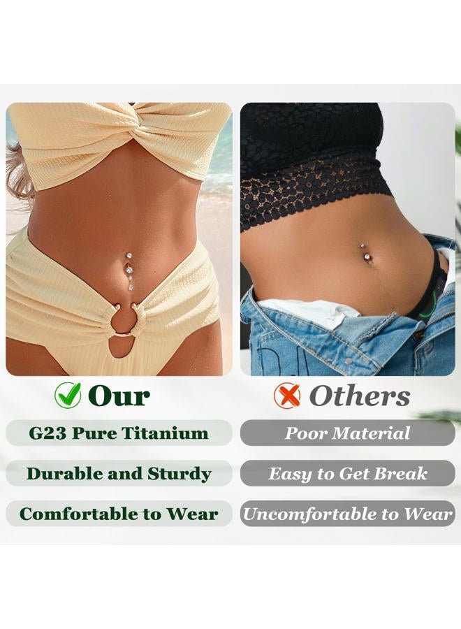 REVOLIA 14G G23 Pure Titanium Dangle Belly Button Ring for Women Teardrop Navel Ring Dangling CZ Belly Ring Internally Threaded Belly Button Piercing Jewelry 10MM, Titanium Cubic Zirconia, cubic - Image 5