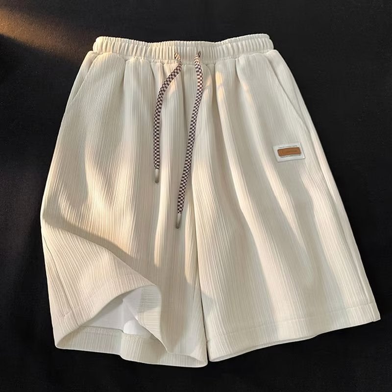 Casual pants spring and autumn youth popular solid color sports pants fashion fashion brand fifth pants trendy Harajuku loose new men K132 apricot  - Image 1