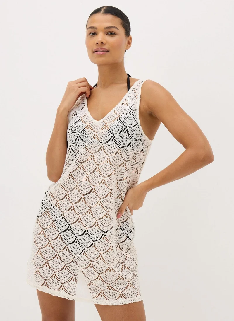 Matalan Cream Crochet Short Beach Dress