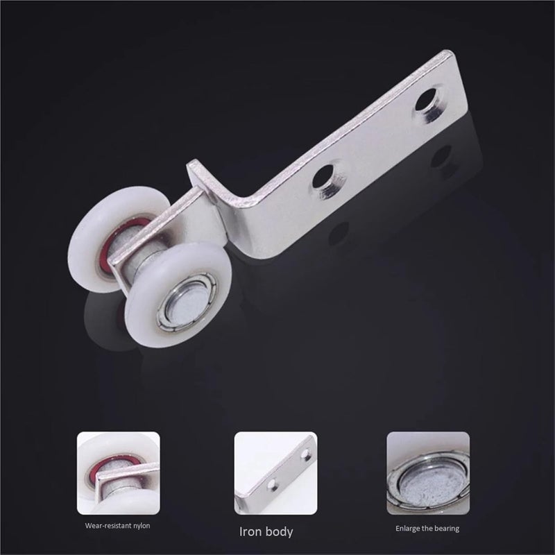 Pulley 30Pcs Bend Pipe Metal Bearing Pulley Block with Two Plastic Wheel for Sliding Door Window Cabinet for Cabinet Door, Window, Shower Door - Image 2