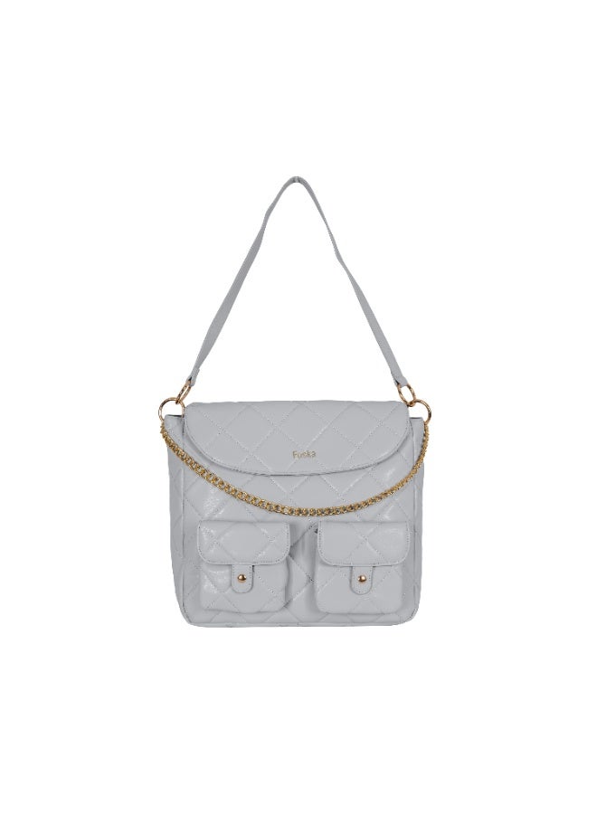 Foska Women's Large Tote & Shoulder Bag - Smooth PU Leather - Light Grey - 33x30 cm - Image 1