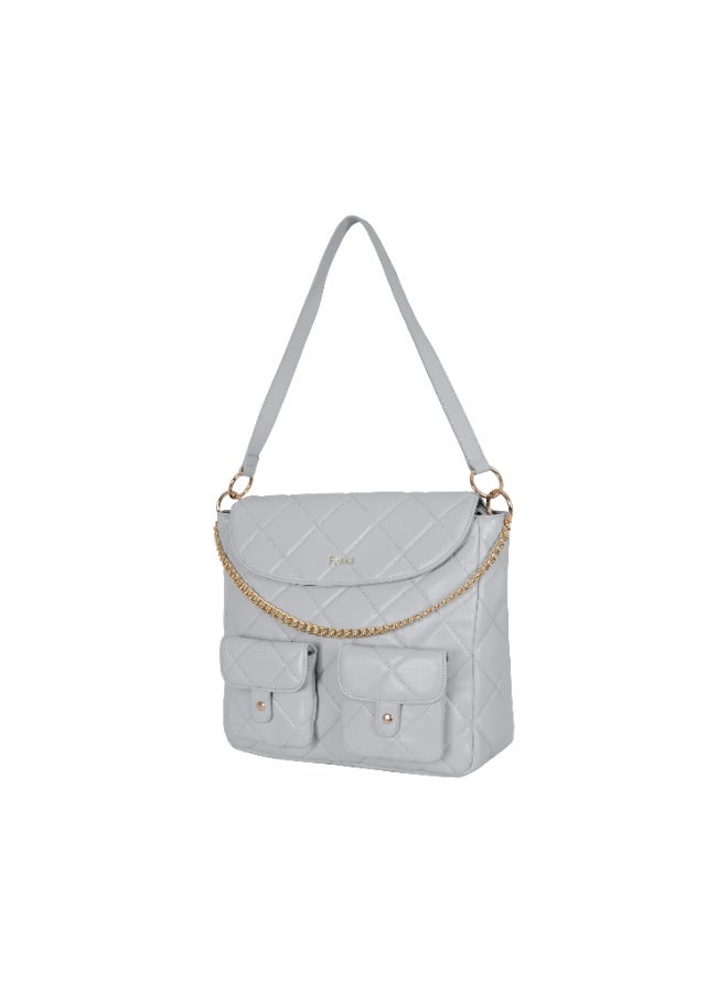 Foska Women's Large Tote & Shoulder Bag - Smooth PU Leather - Grey - 33x30 cm - Image 2