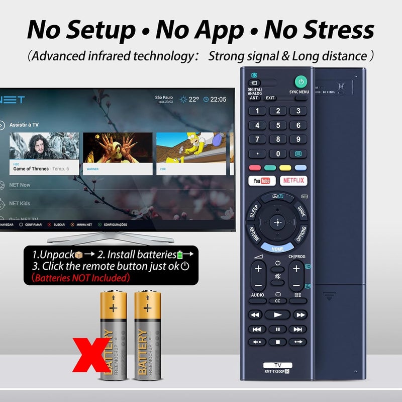 جهاز تحكم عن بعد عالمي لجميع أجهزة تلفزيون سوني LCD وLED وHDTV وSmart Bravia، مزود بأزرار ليوتيوب (YouTube) ونتفليكس (Netflix)، رقم المنتج: RMT-TX300P - Image 2