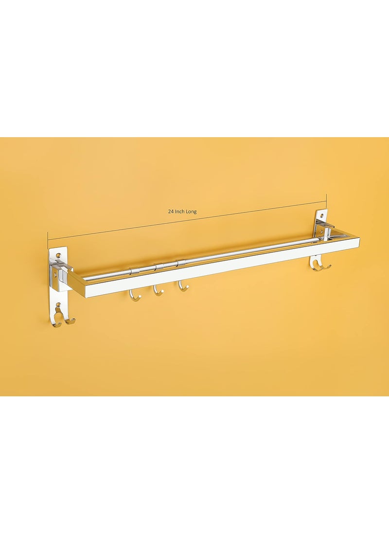 iSTAR iSTAR Stainless Steel 304 Grade Square Foldable Towel Hanger for Bathroom/Towel Rod/Bar/Bathroom Accessories(24inch-Chrome Finish) - Pack of 1  - Image 4