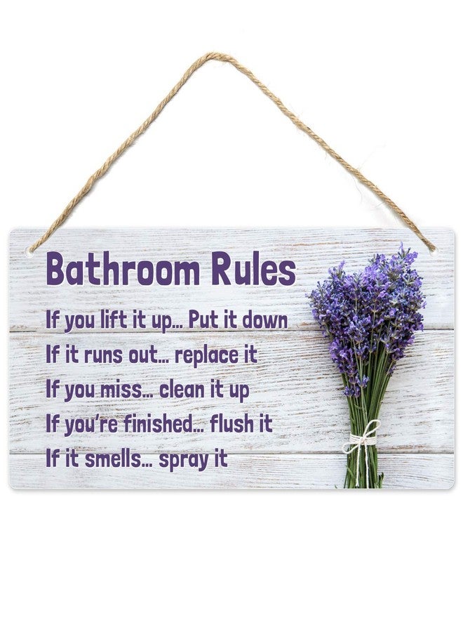 Fun-Plus Bathroom Rule Sign Decor, 12″x6″ PVC Plastic Wall Decoration Hanging Sign, Water and Humidity Proof, Lavender Purple theme Bathroom Reminder Accessories - Image 1