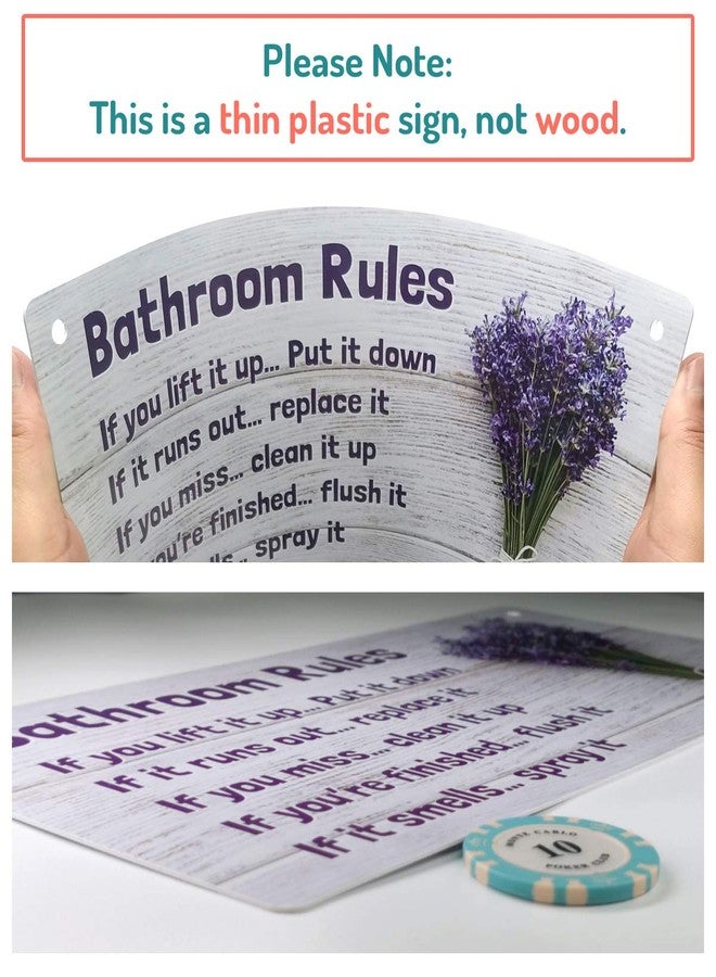 Fun-Plus Bathroom Rule Sign Decor, 12″x6″ PVC Plastic Wall Decoration Hanging Sign, Water and Humidity Proof, Lavender Purple theme Bathroom Reminder Accessories - Image 4