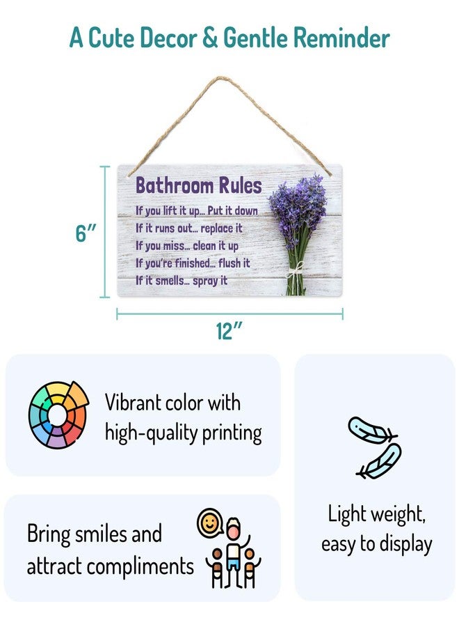 Fun-Plus Bathroom Rule Sign Decor, 12″x6″ PVC Plastic Wall Decoration Hanging Sign, Water and Humidity Proof, Lavender Purple theme Bathroom Reminder Accessories - Image 2