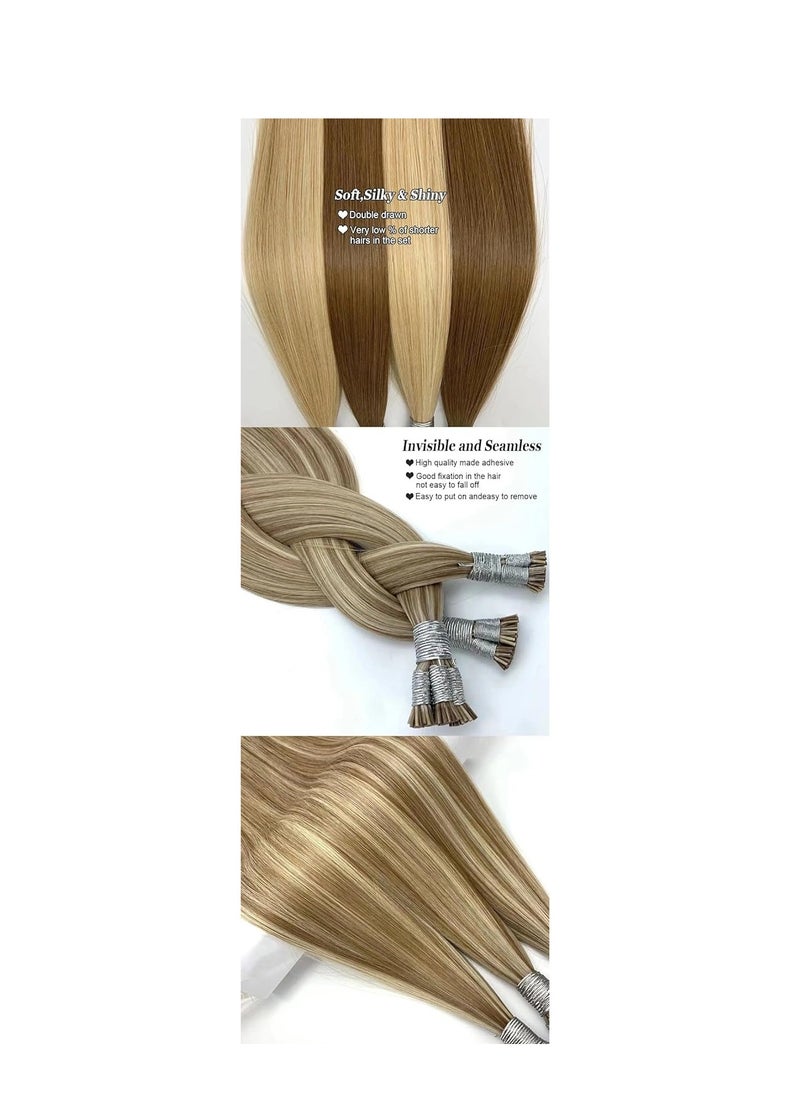 Estelle - I Tip Hair Extensions Human Hair, Remy Brazilian Virgin Hair Invisible Itip Hair Extensions 100% Real Human Hair Keratin I Tip Pre Bonded Extension 24inch 50g/pack (Natural Black) - Image 1