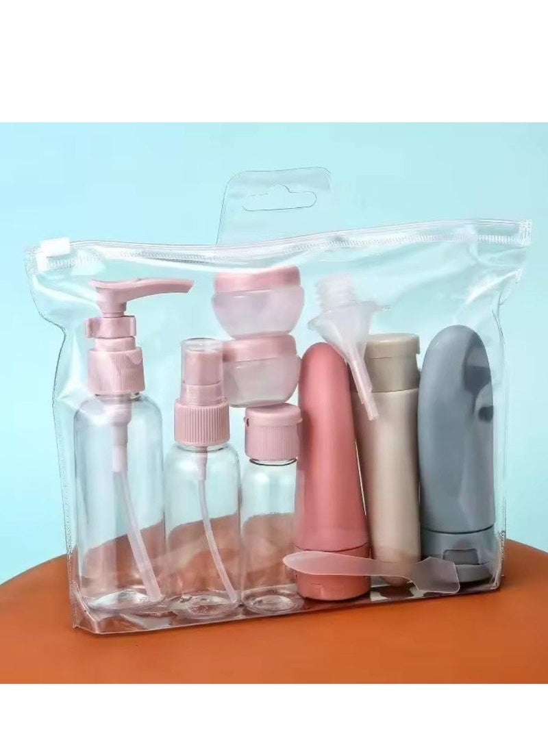 زجاجات سفر لمستحضرات التجميل من 11 قطعة مانعة للتسرب وقابلة لاعادة الملء للضغط مع شنطة والشامبو والبلسم واللوشن والمكياج وجل الاستحمام وصابون اليدين - Image 1