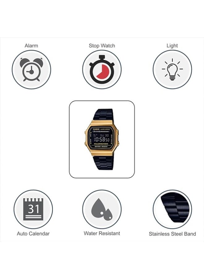 Casio Vintage Unisex Quartz Stainless Steel Digital Watch A168WEGB-1BDF - Image 2