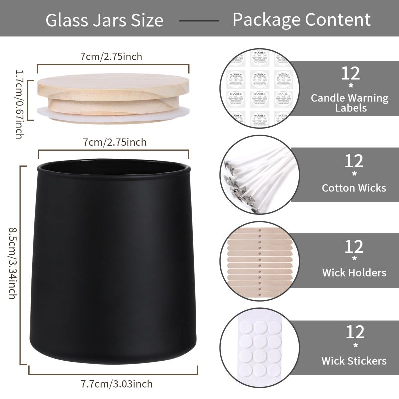 DARJEN 12 Pack Matte Black Candle Jars for Making Candles- 9 OZ Empty Glass Candle Making Jars with Making Kits, Candle Making Supplies Candle Containers for Home DIY & GIFS - Image 2