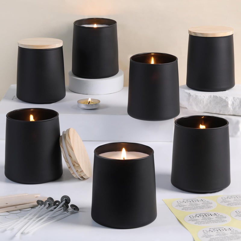 DARJEN 12 Pack Matte Black Candle Jars for Making Candles- 9 OZ Empty Glass Candle Making Jars with Making Kits, Candle Making Supplies Candle Containers for Home DIY & GIFS - Image 1