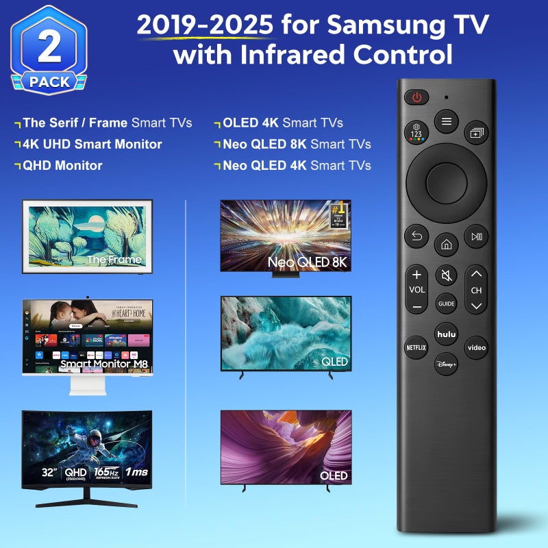 TOPKIND Replacement for Samsung TV Remote Control (2-Pack), Universal Remote Compatible with All Samsung 4K 8K UHD Frame/Crystal/Curved/QLED/OLED Smart TVs - Image 2