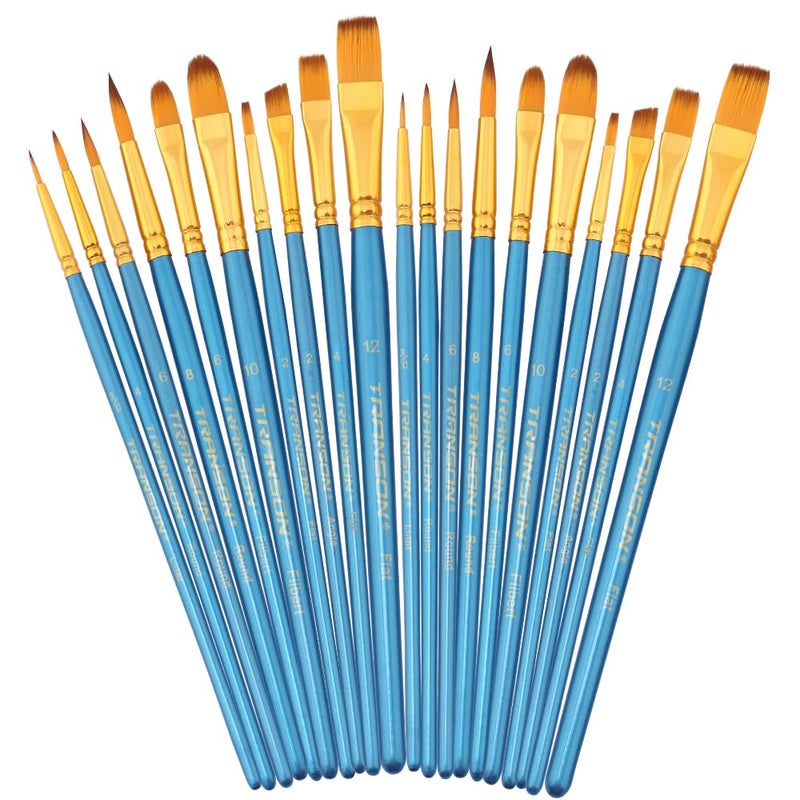 Transon 20pcs Bulk Artist Paint Brush Set for Acrylic Watercolor Gouache Hobby Craft Face Painting Blue - Image 1