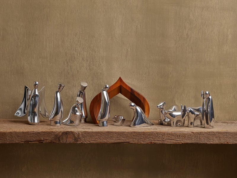 Nambe Nambe 4-Piece Nativity Figurine Set - Shepherd & Animals Holiday Figurines for Christmas Home Decor - Lustrous Alloy Elegant Display with Camel  Donkey  Lamb - Holiday Collectible Figurines - Image 2