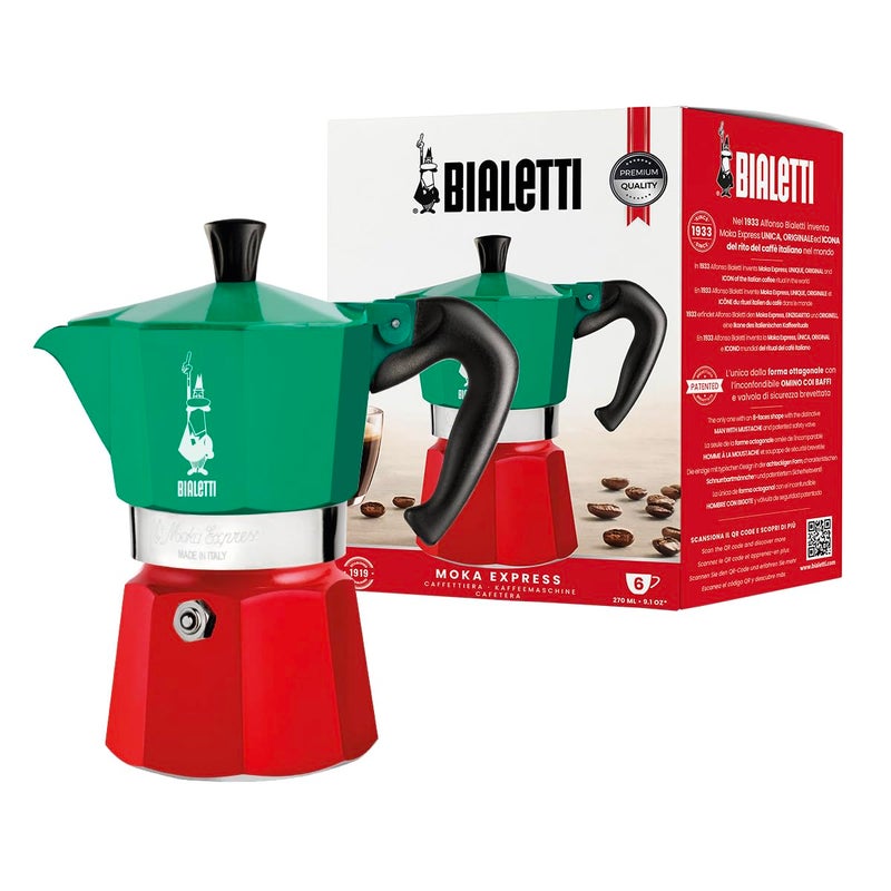Bialetti  Moka Express Italia Collection Iconic Stovetop Espresso Maker Makes Real Italian Coffee Moka Pot 6 Cups 9 Oz  270 Ml Aluminium Colored in Red Green Silver - Image 3