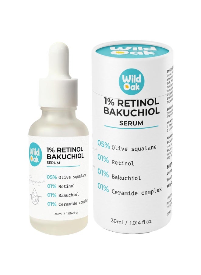 WILD OAK 1% Retinol Bakuchiol Ceramides Face Serum | Anti-Aging, Brightening & Skin Texture Improvement | Boosts Collagen & Restoration | Bakuchiol Is Powerful For Skin Barrier & Gentle On Skin |30Ml - Image 1