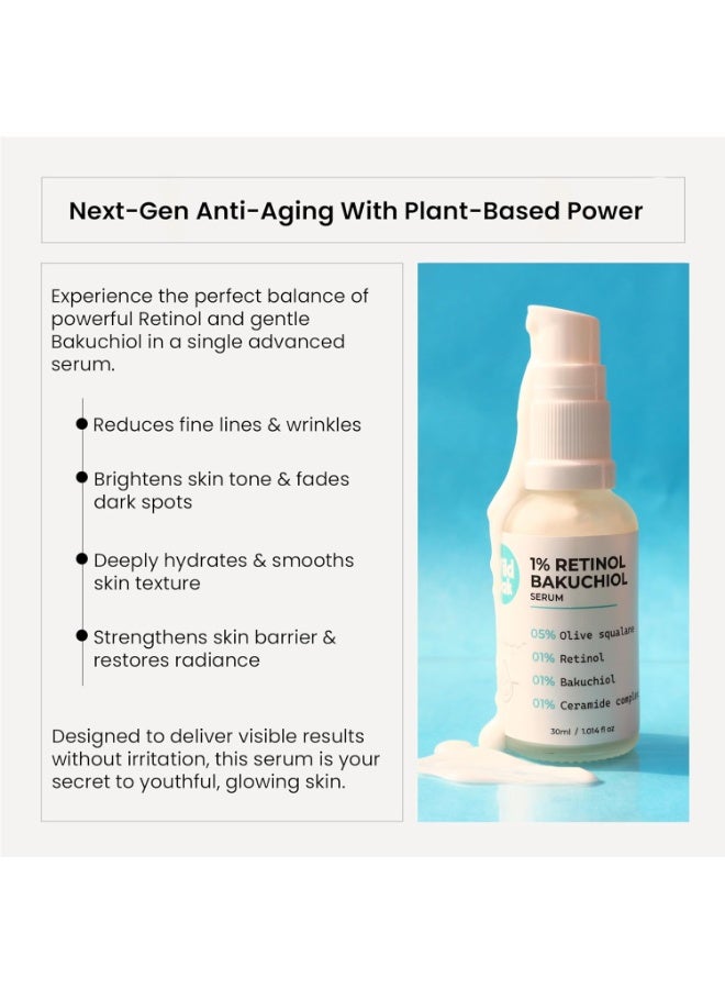 WILD OAK 1% Retinol Bakuchiol Ceramides Face Serum | Anti-Aging, Brightening & Skin Texture Improvement | Boosts Collagen & Restoration | Bakuchiol Is Powerful For Skin Barrier & Gentle On Skin |30Ml - Image 2
