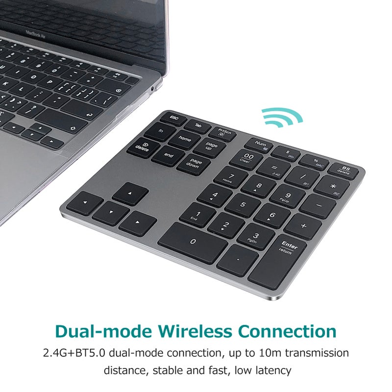 2.4G+BT5.0 Dual-mode Numeric Keyboard 35 Keys Financial Accounting Keyboard Aluminum Alloy Shell Built-in 300mAh Battery Black - Image 4