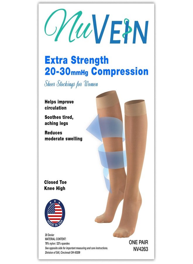 NuVein Sheer Compression Stockings, 20-30 mmHg Support, Knee Length, Closed Toe, 20 Denier, Black, X-Large - Image 3