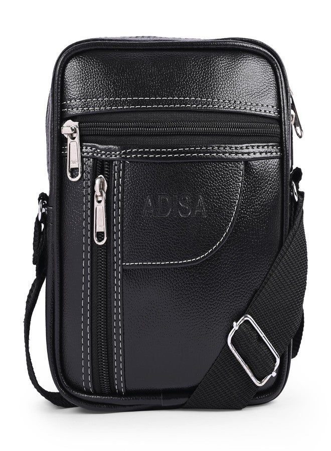 ADISA Unisex Faux Leather Sling Cross Body Travel Office Messenger Bag (MS9013-BLA), Black - Image 1