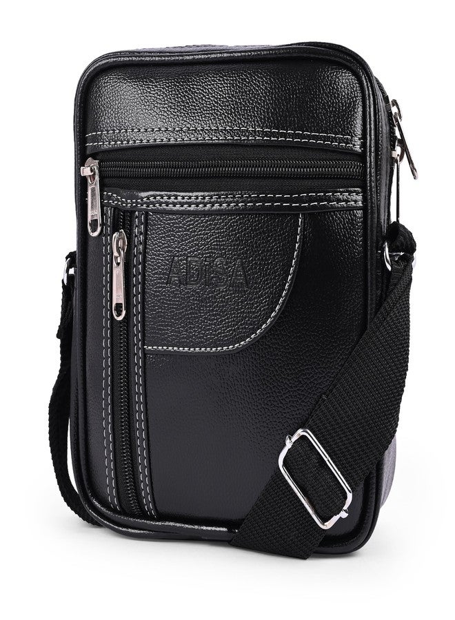 ADISA Unisex Faux Leather Sling Cross Body Travel Office Messenger Bag (MS9013-BLA), Black - Image 3