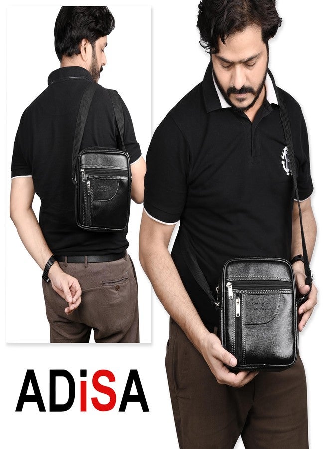 ADISA Unisex Faux Leather Sling Cross Body Travel Office Messenger Bag (MS9013-BLA), Black - Image 2
