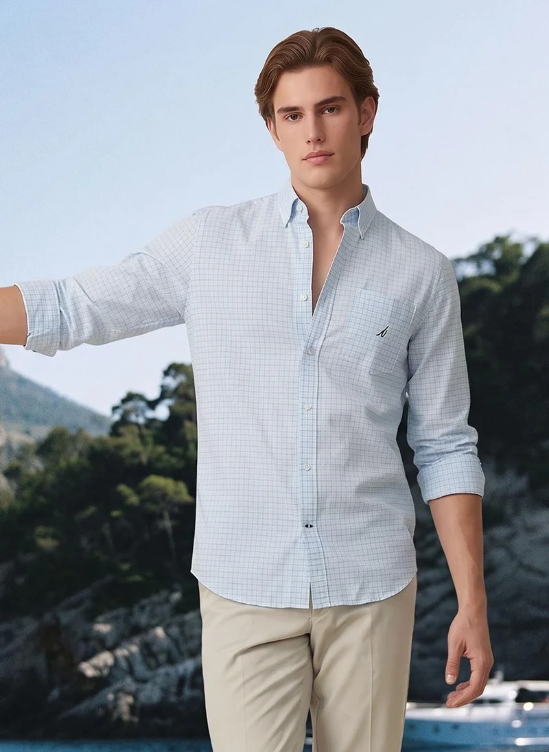نوتيكا Men Light Blue Geometric Checks Casual Shirt