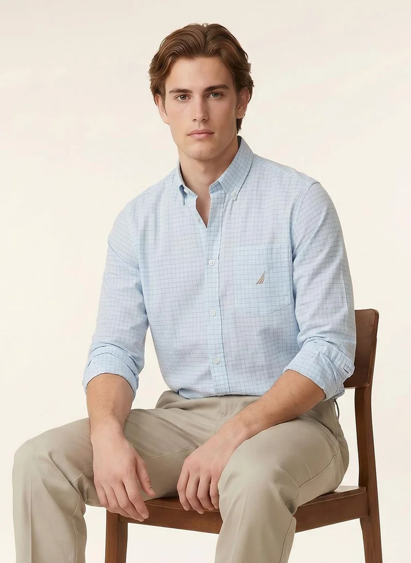 نوتيكا Men Light Blue Geometric Checks Casual Shirt