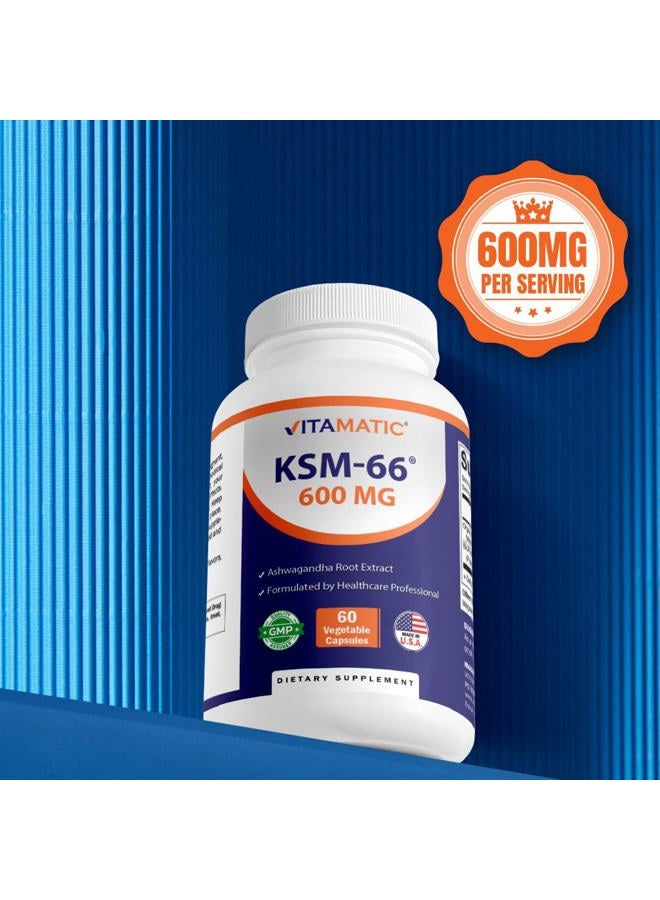 Vitamatic مستخلص جذر أشواغاندا KSM-66 + بيوبيرين - 600 ملغ، 60 كبسولة نباتية (1200 ملغ لكل 2 كبسولة) - Image 5