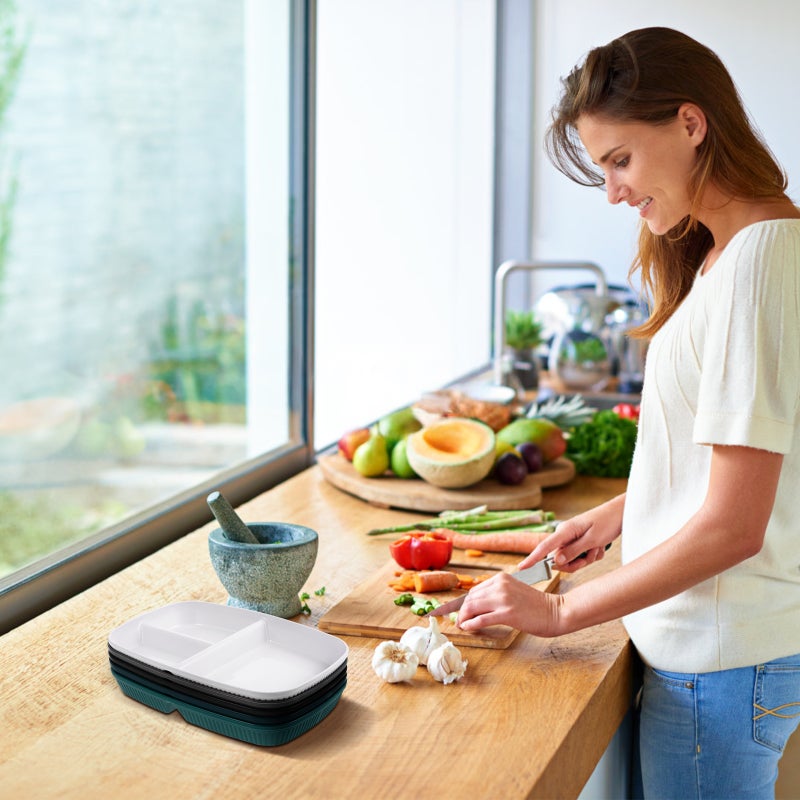 🍳 صحن تقديم مقسم للتحكم في الحصص لإعداد الوجبات والاستخدام اليومي متعدد الألوان مصنوع من البلاستيك المتين - Image 3