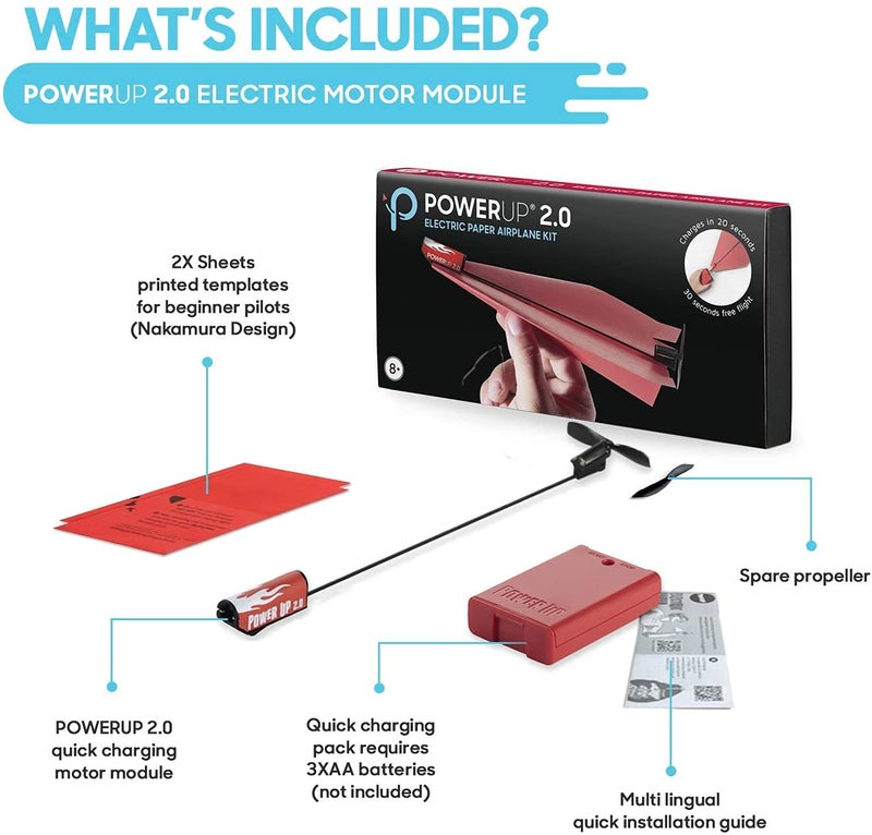 PowerUp مجموعة تحويل طائرة ورقية POWERUP 2.0 | محرك كهربائي لطائرات ورقية DIY | طيران لفترة أطول وأبعد | مثالي للأطفال والبالغين | مجموعات محركات طائرات جاهزة للاستخدام - Image 3
