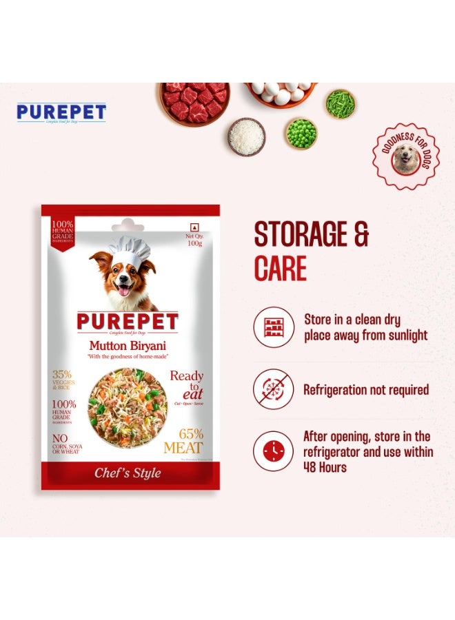 Purepet Fresh Dog Food Mutton Biryani, for Adult & Puppy, 100gm | High Protein, 65% Real Meat, 35% Veggies & Rice | No Preservatives | Ready to Serve | All Breeds (Pack of 12) - Image 4