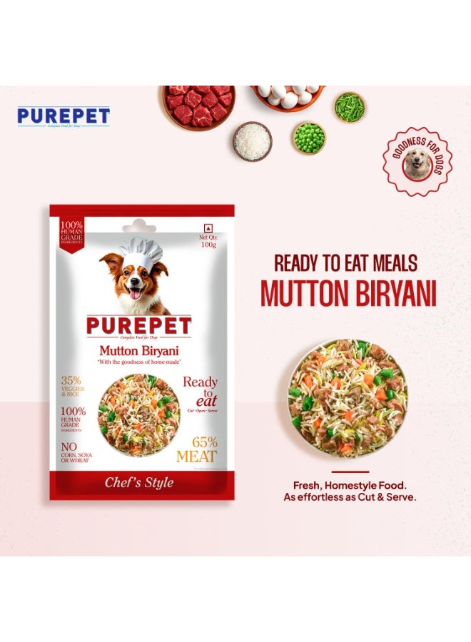 Purepet Fresh Dog Food Mutton Biryani, for Adult & Puppy, 100gm | High Protein, 65% Real Meat, 35% Veggies & Rice | No Preservatives | Ready to Serve | All Breeds (Pack of 12) - Image 3