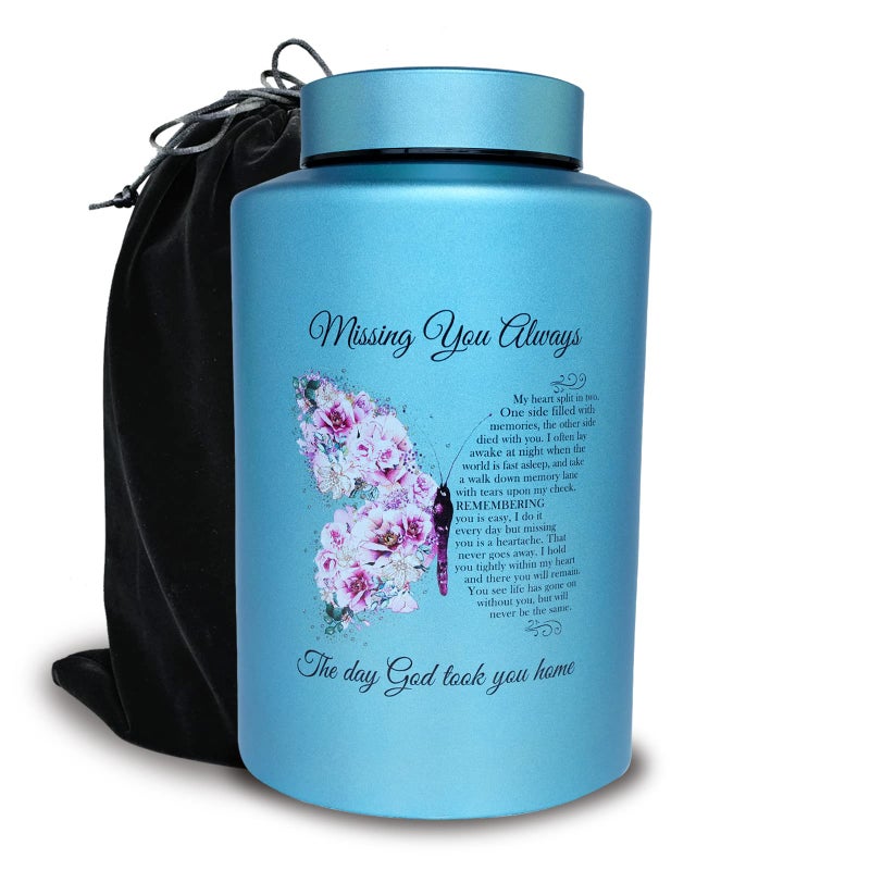Up to 220 lbs Large Cremation Urns for Adult Male Female Ashes Funeral Decorative Memorial Keepsake Urn for Human Remains Women Man Dad Mom with Velvet BagButterfly