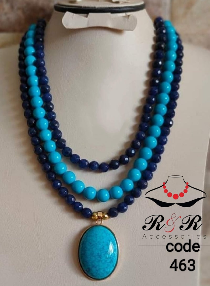 R&R Multi-role women's necklace of natural agate and turquoise with a turquoise pendant