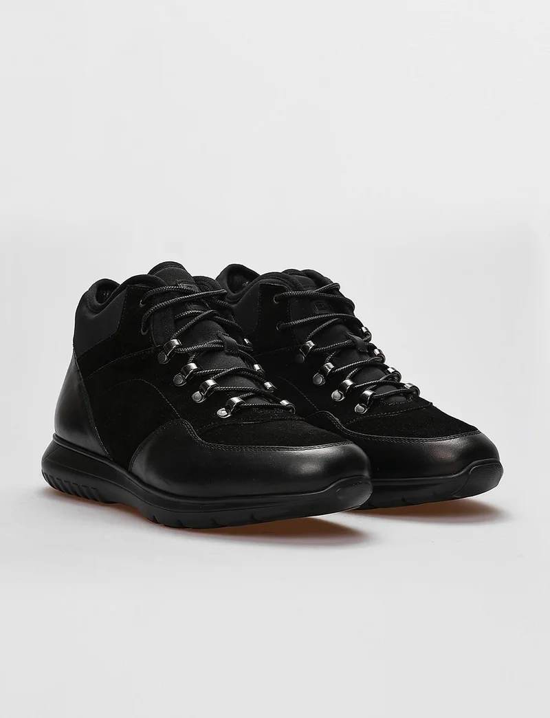 Cabani Genuine Leather Black Lace-Up Fur Men's Casual Boots