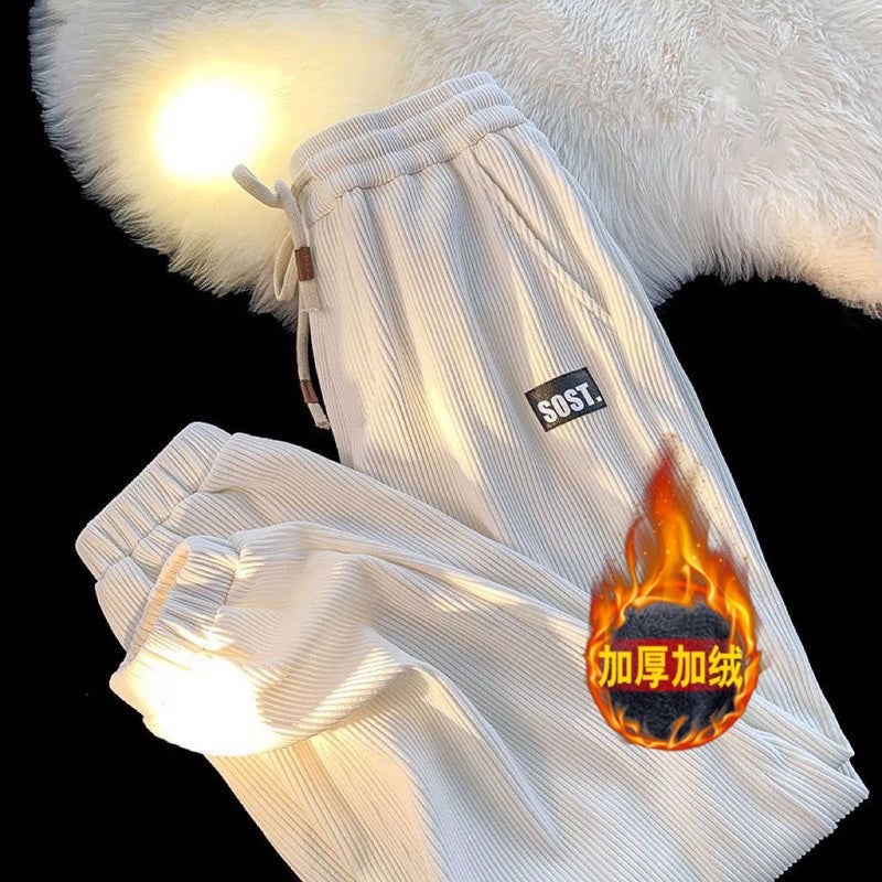2023 Corduroy Mens Casual Joggers Loose Fit White [fleece-lined 0841] Cabin D 
