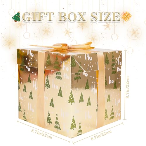 JWSCYSY Assorted Designs Christmas Gift Boxes with Lids Tissue Papers and Ribbons Medium Square Gift Boxes 4 Pcs 87 Inch Gift Wrapping Christmas Holiday New Year Presents Party Favor Boxes - Image 3